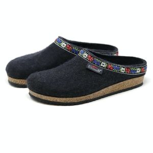 Black Wool Clogs With Floral Trim Size 39